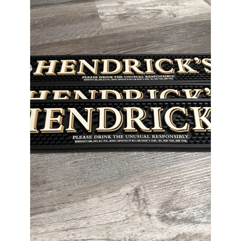 Hendrick's Gin Bar Mat Rubber Spill Rail Mat Black Gold 3-Piece Set 2022